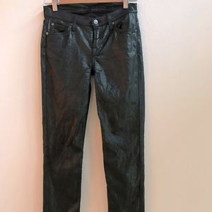 Seven for All Mankind green metallic coated skinny jeans